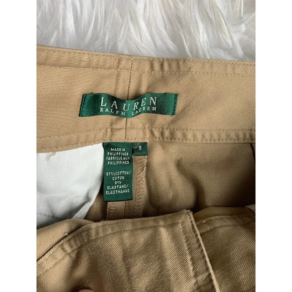 Lauren by Ralph Lauren hi rise khaki shorts with gold rope toggle belt - Picture 3 of 4
